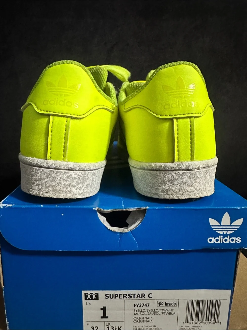 adidas Kids Superstar C Neon Lime Green Lace-Up Sneakers